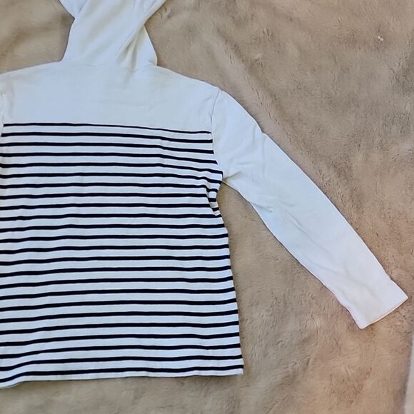 GAP KIDS WHITE WITH NAVY BLUE STRIPES LIGHTWEIGHT HOODIE, SIZE 8 - Picture 7 of 7